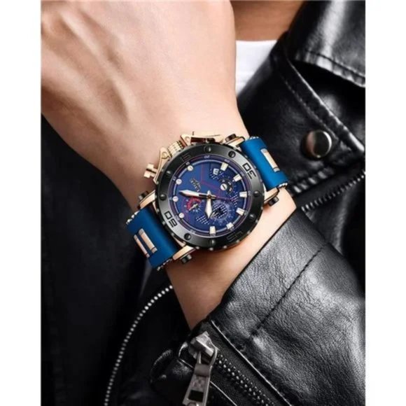 New Mens Rosegold/Blue Luxury Military Watch - Picture 3 of 6